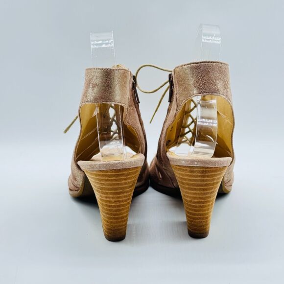 Paul Green Shoes Womens 7.5 Gold Leather Causal Cage Lace Up Open Toe Sandals - Picture 7 of 12